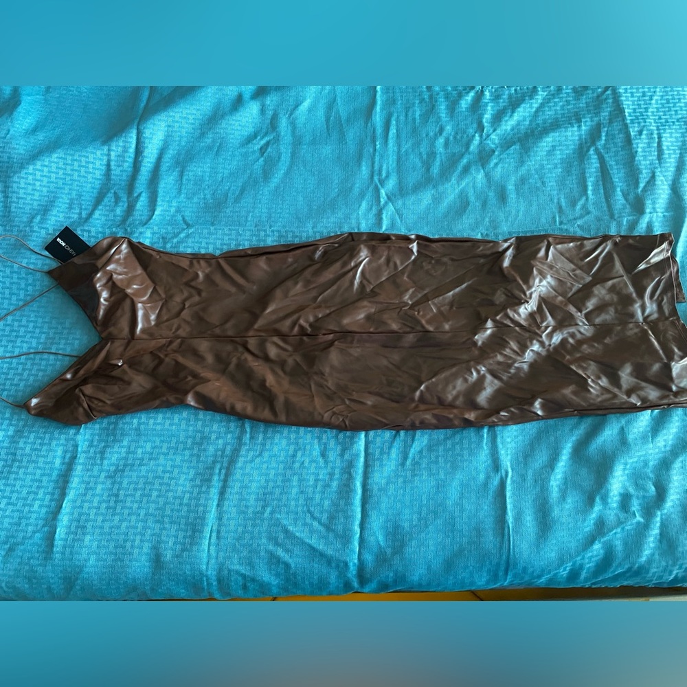 FashionNova Faux leather dress. Brown, used, normal wear. XS